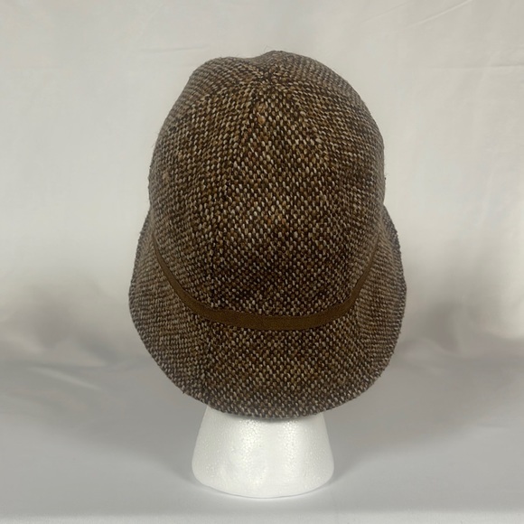 Brown Tweed Cloche Wool Panel Bucket Hat Ribbon Bow Trim Heathered Lined Women’s - Picture 7 of 15